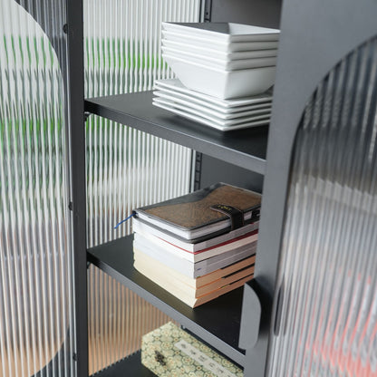 Chic Metal & Ribbed Glass Storage Cabinet with Arched Doors (view 8)