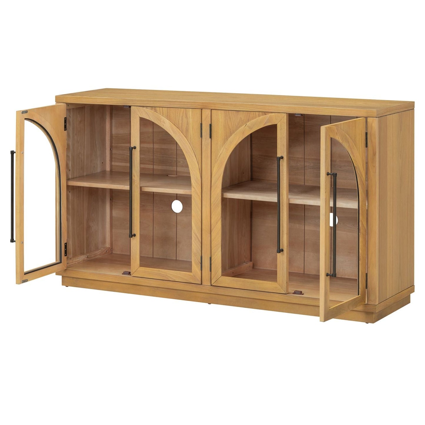 Solid Wood Mid-Century Cabinet, Natural Wood, with Storage (view 8)