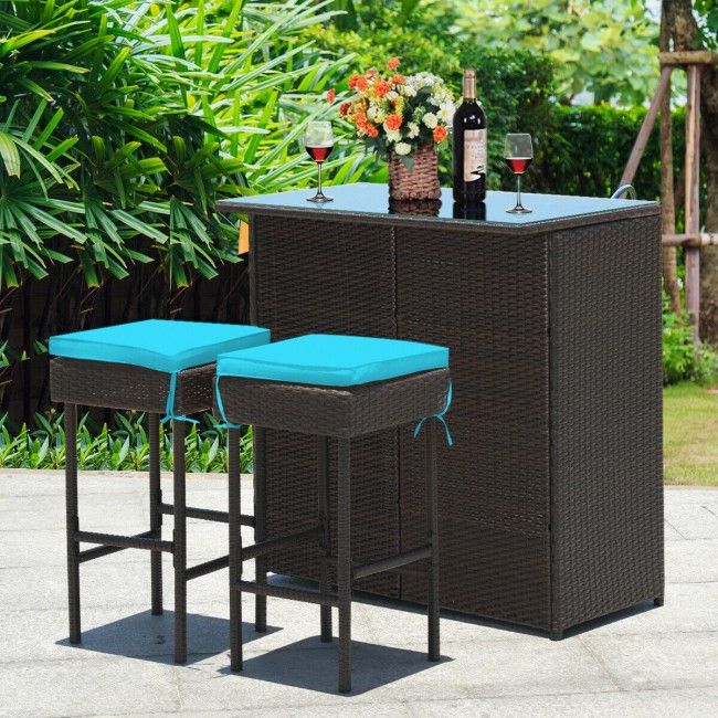 3 Pieces Patio Rattan Wicker Bar Table Stools Dining Set (view 23)