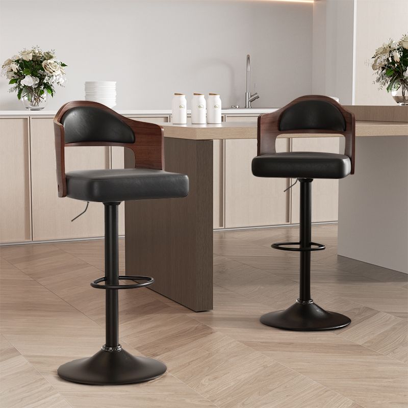 Wooden Swivel Bar Stools – PU Leather, Set of 2