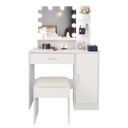 Wood & Metal Mid-Century Vanity with LED Mirror, White, 1 Drawer, 36" Wide (view 6)