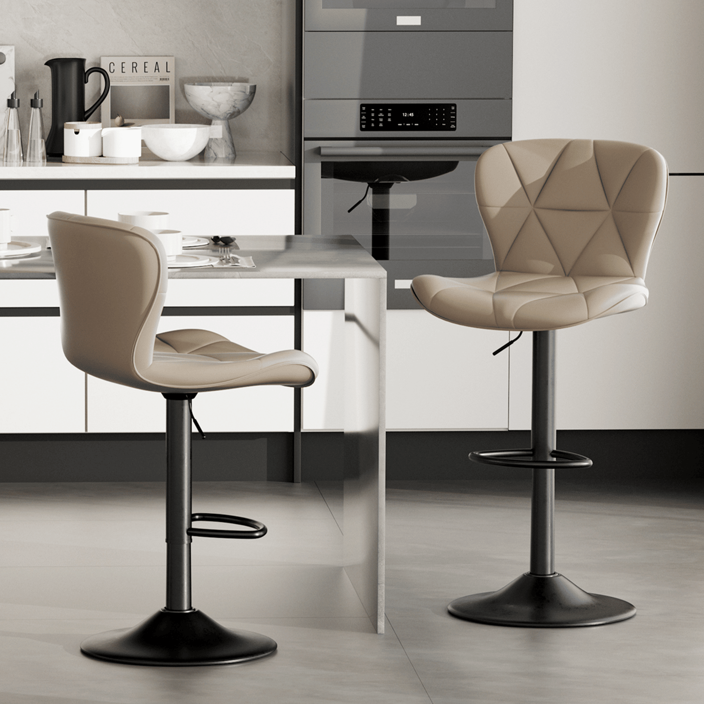 Faux Leather Swivel Bar Stools, Set of 2, Adjustable Height (view 48)
