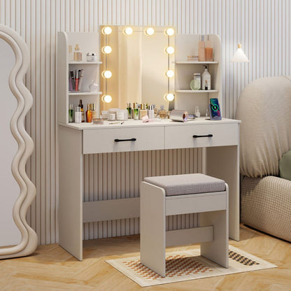 Vanity Set with Lighted Mirror and Stool with Power Outlet (view 15)