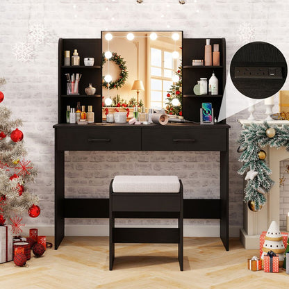 Vanity Set with Lighted Mirror and Stool with Power Outlet (view 6)