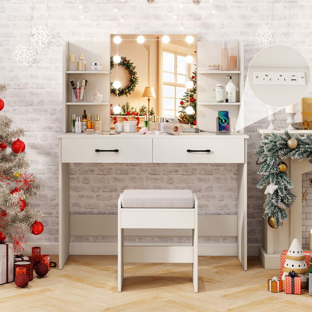 Vanity Set with Lighted Mirror and Stool with Power Outlet (view 19)