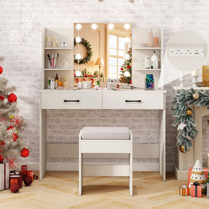 Vanity Set with Lighted Mirror and Stool with Power Outlet (view 19)