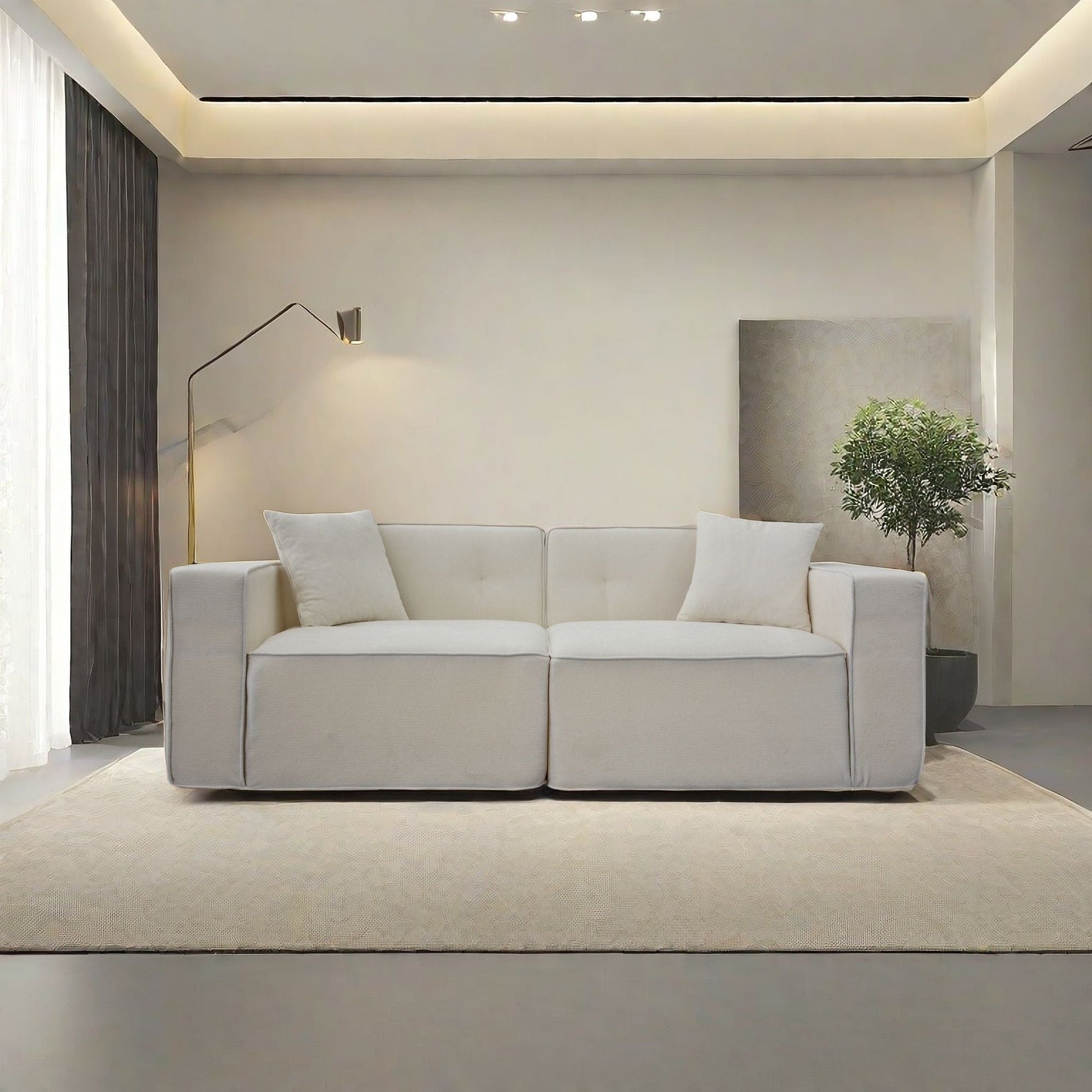Velvet 3-Seat Mid-Century Sofa, White, 84" Wide (view 12)