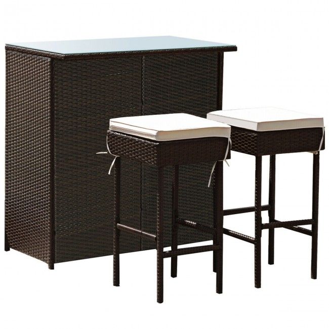 3 Pieces Patio Rattan Wicker Bar Table Stools Dining Set (view 10)