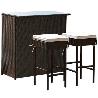 3 Pieces Patio Rattan Wicker Bar Table Stools Dining Set (view 10)