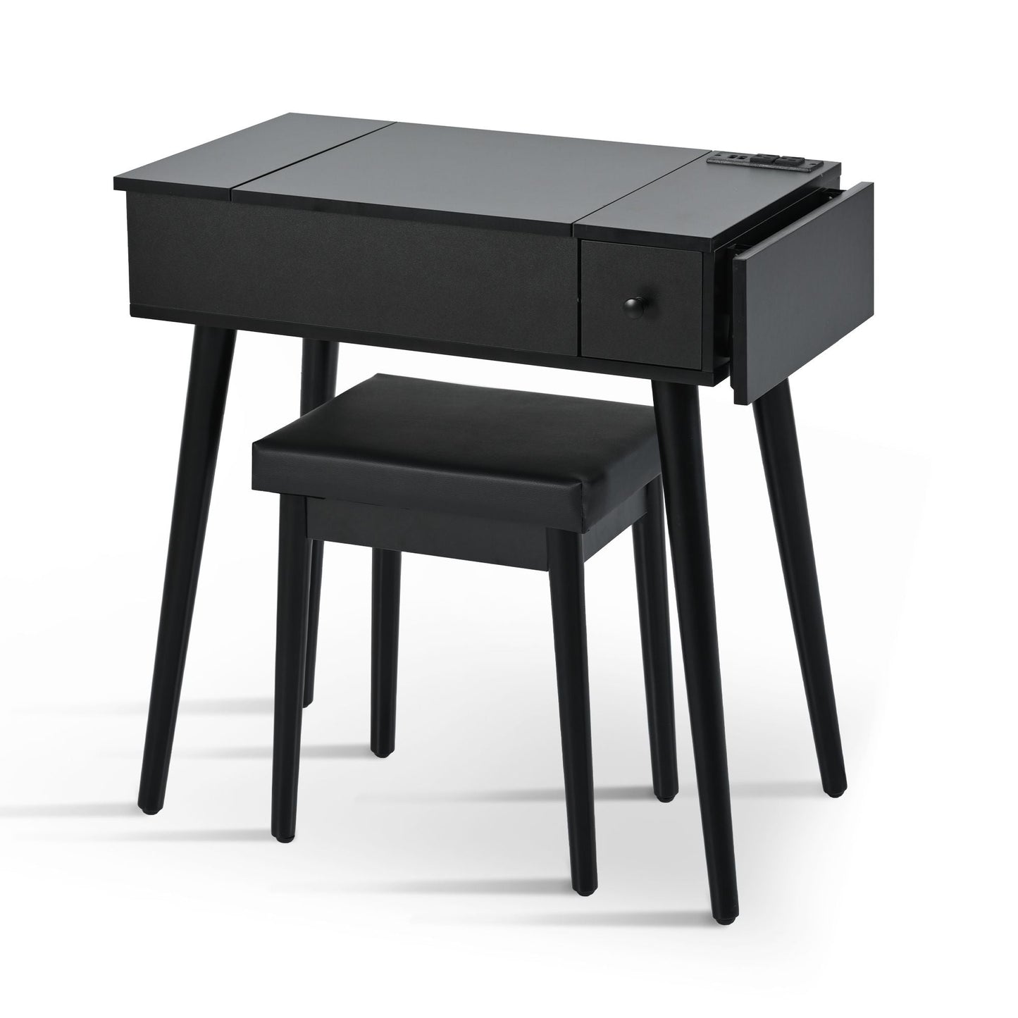 Mid-Century Vanity with LED Mirror, Black, 2 Drawers, 36" Wide (view 8)