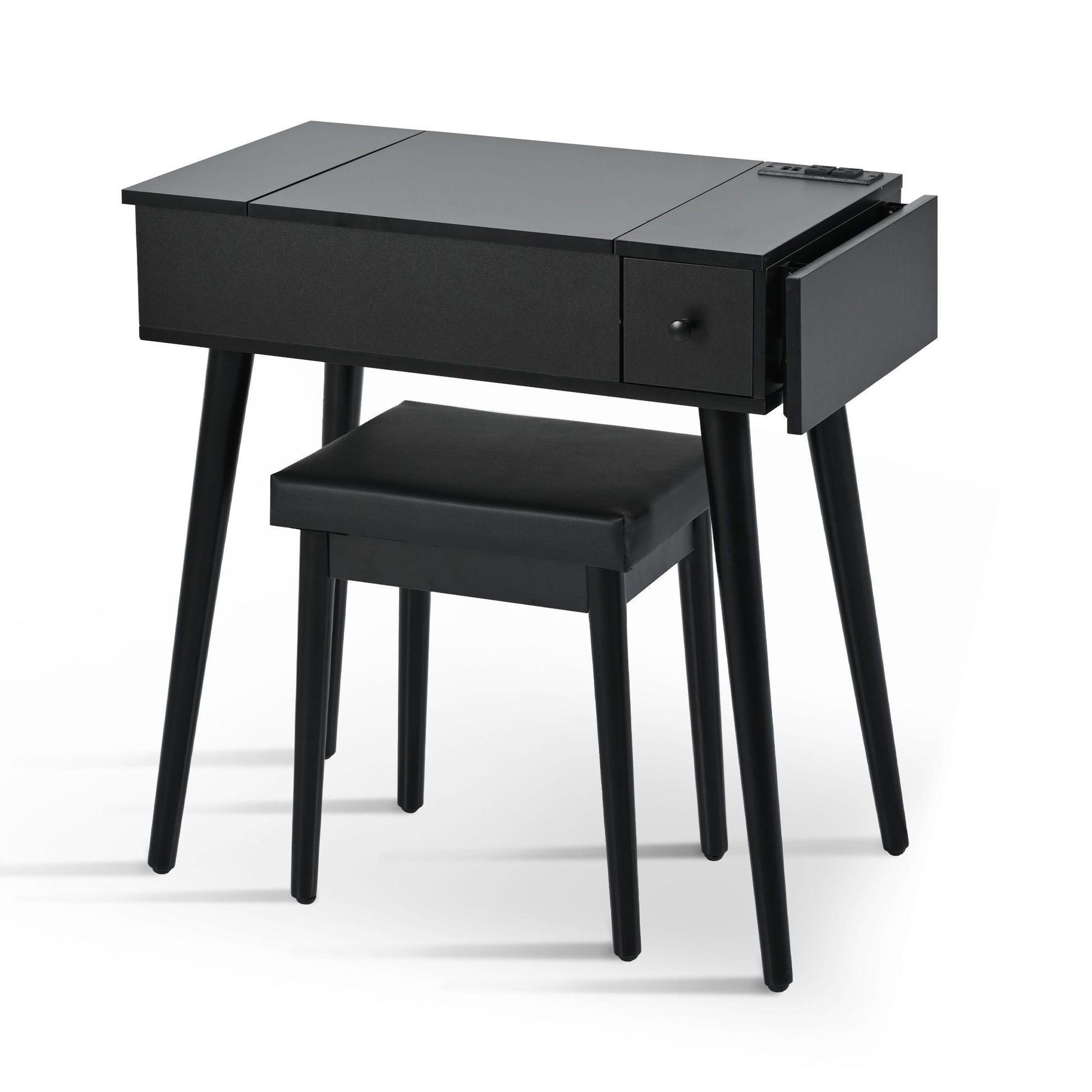 Mid-Century Vanity with LED Mirror, Black, 2 Drawers, 36" Wide (view 8)