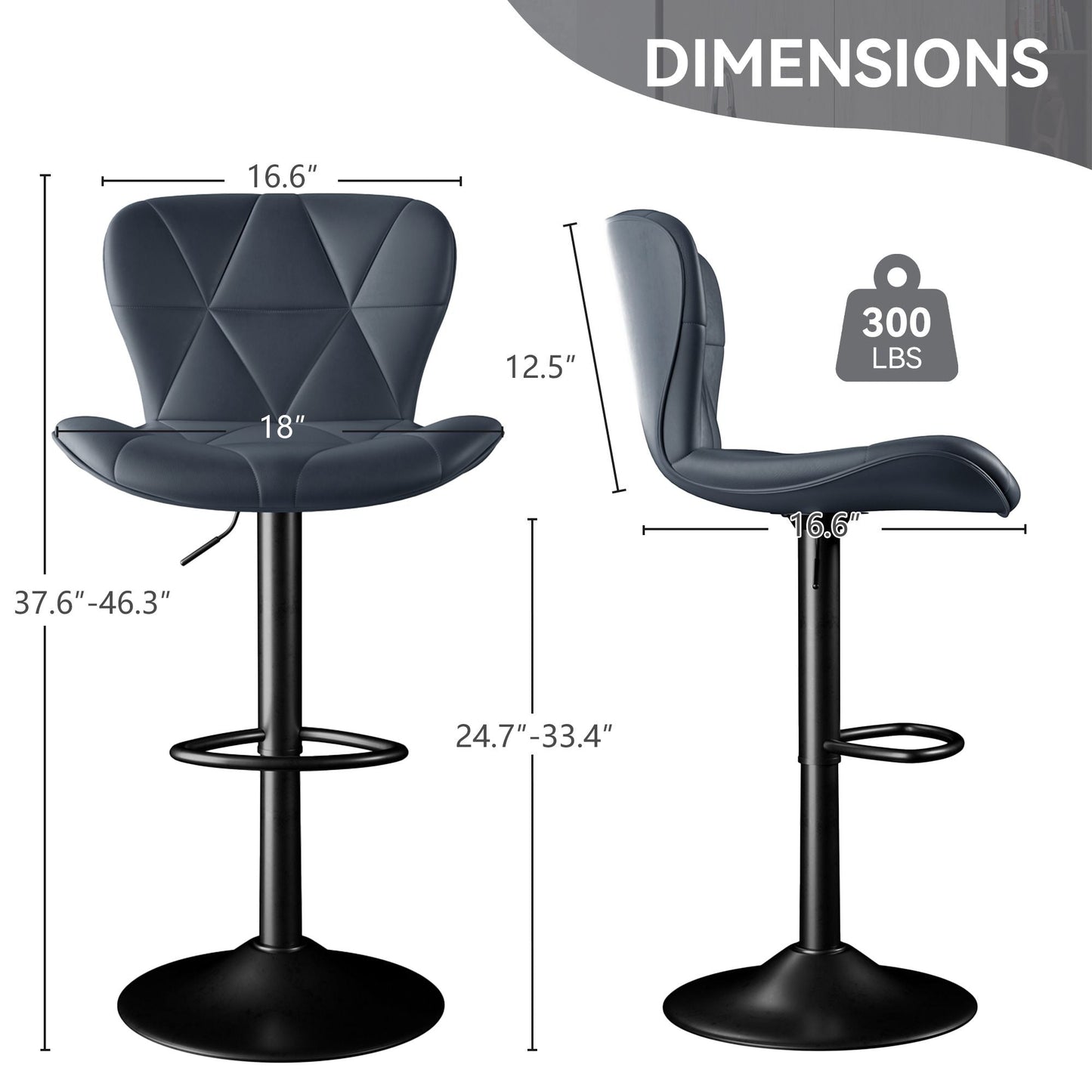Faux Leather Swivel Bar Stools, Set of 2, Black (view 77)
