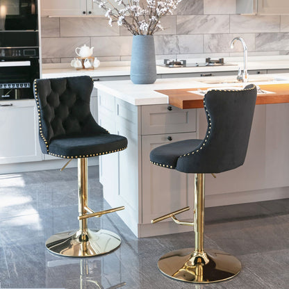 Gold Velvet Swivel Bar Stools, Tufted, Adjustable (view 30)