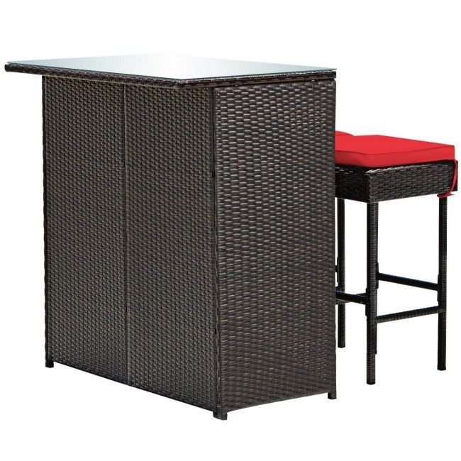 3 Pieces Patio Rattan Wicker Bar Table Stools Dining Set (view 20)
