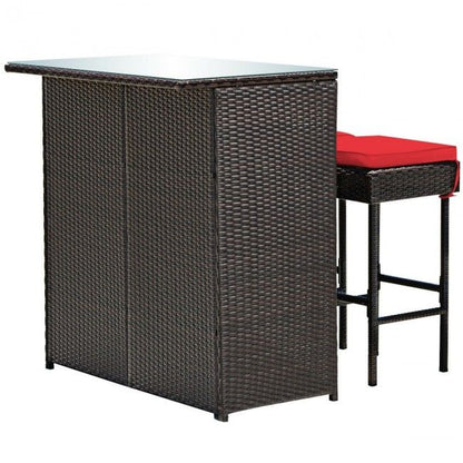 3 Pieces Patio Rattan Wicker Bar Table Stools Dining Set (view 20)