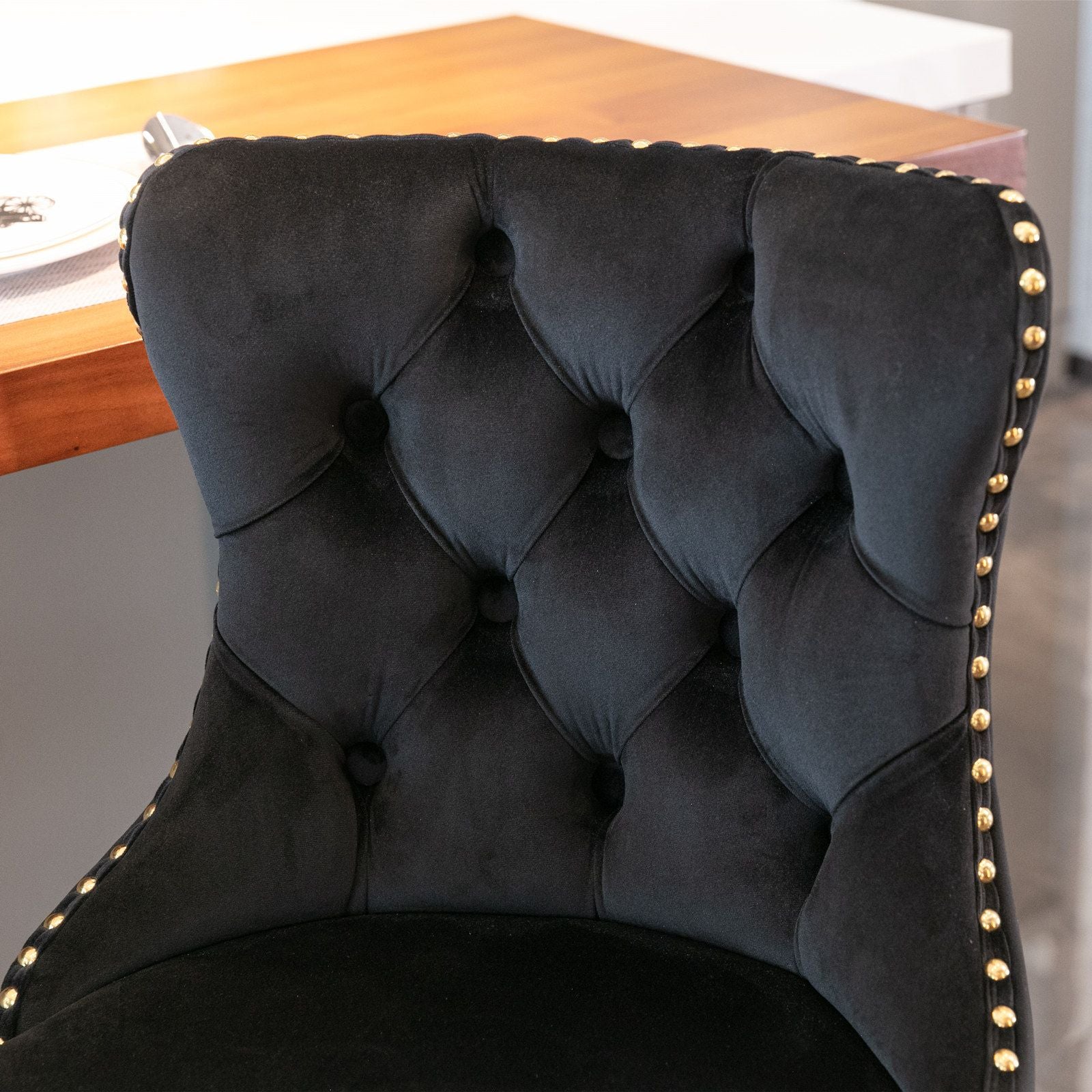 Gold Velvet Swivel Bar Stools, Tufted, Adjustable (view 18)