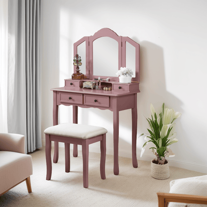 Sanlo Wooden Vanity Make Up Table and Stool Set, Rose Gold (view 9)