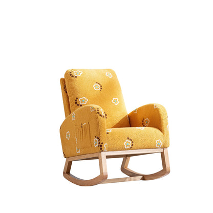 Boucle Mid-Century Rocking Chair, Mustard (view 9)