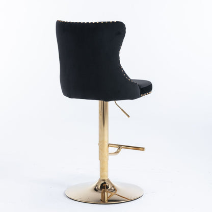 Gold Velvet Swivel Bar Stools, Tufted, Adjustable (view 19)