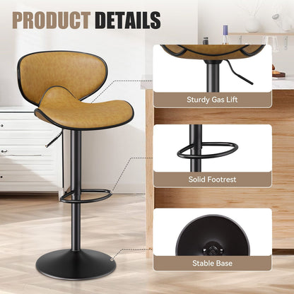 Faux Leather Swivel Bar Stools, Set of 2, Yellow (view 4)