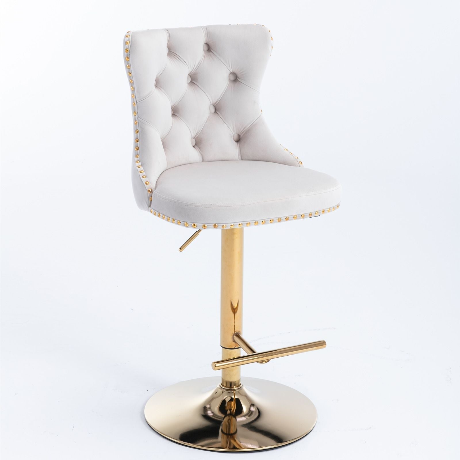 Gold Velvet Swivel Bar Stools, Tufted, Adjustable (view 5)
