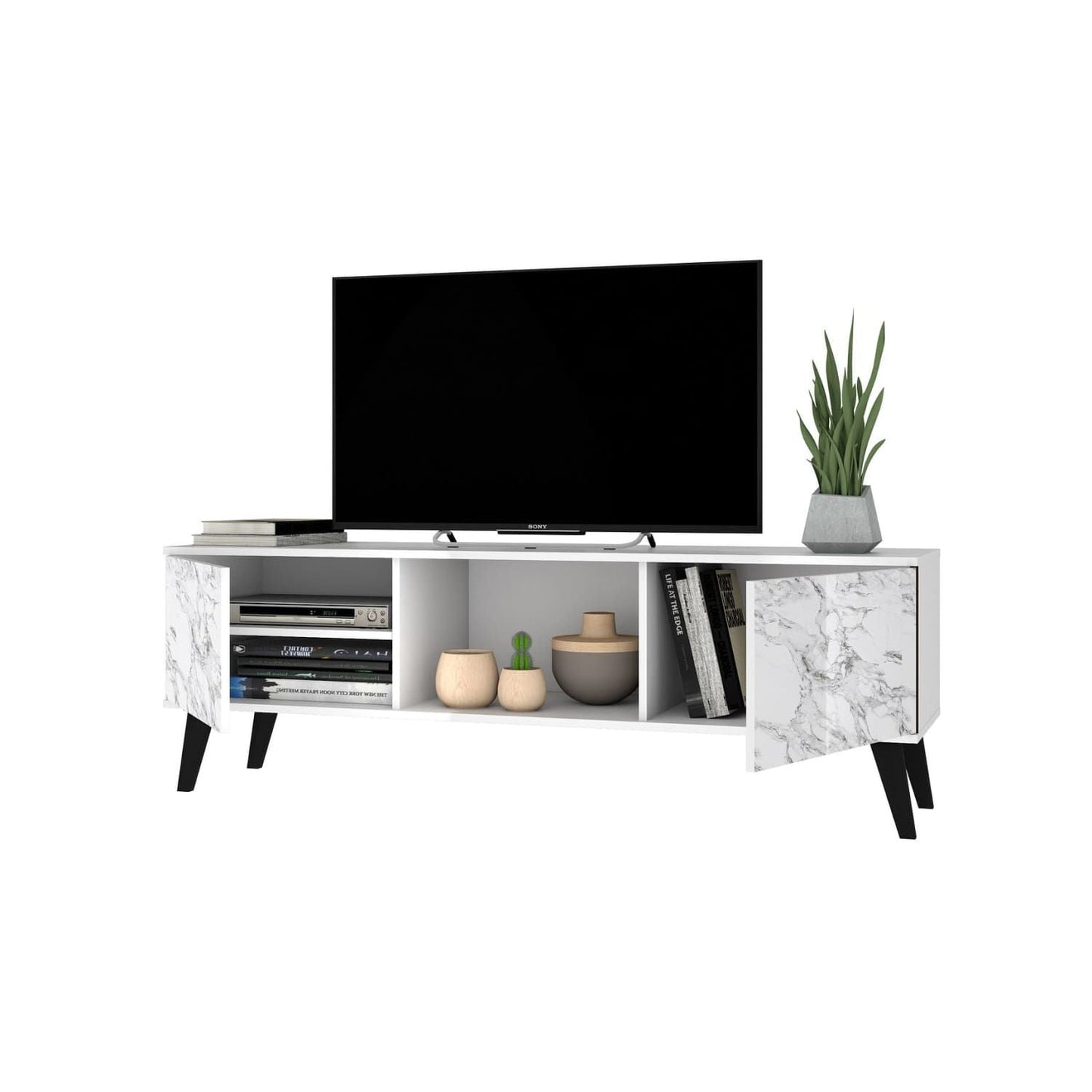 Mid-Century TV Stand, White, 24" Tall (view 4)