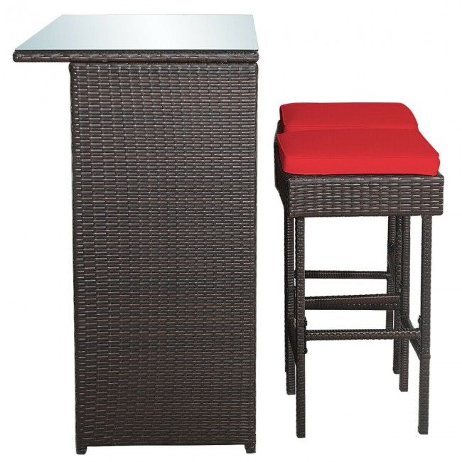 3 Pieces Patio Rattan Wicker Bar Table Stools Dining Set (view 13)