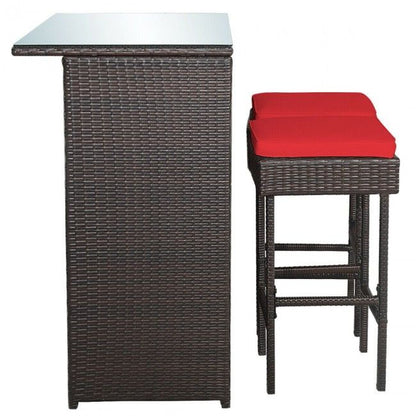 3 Pieces Patio Rattan Wicker Bar Table Stools Dining Set (view 13)