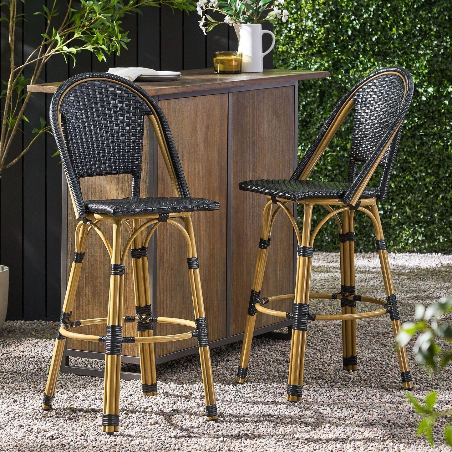 Rattan Swivel Bar Stools, Black, Set of 2, 45.75" Tall (view 3)