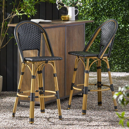 Rattan Swivel Bar Stools, Black, Set of 2, 45.75" Tall (view 3)