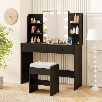 Vanity Set with Lighted Mirror and Stool with Power Outlet (view 2)