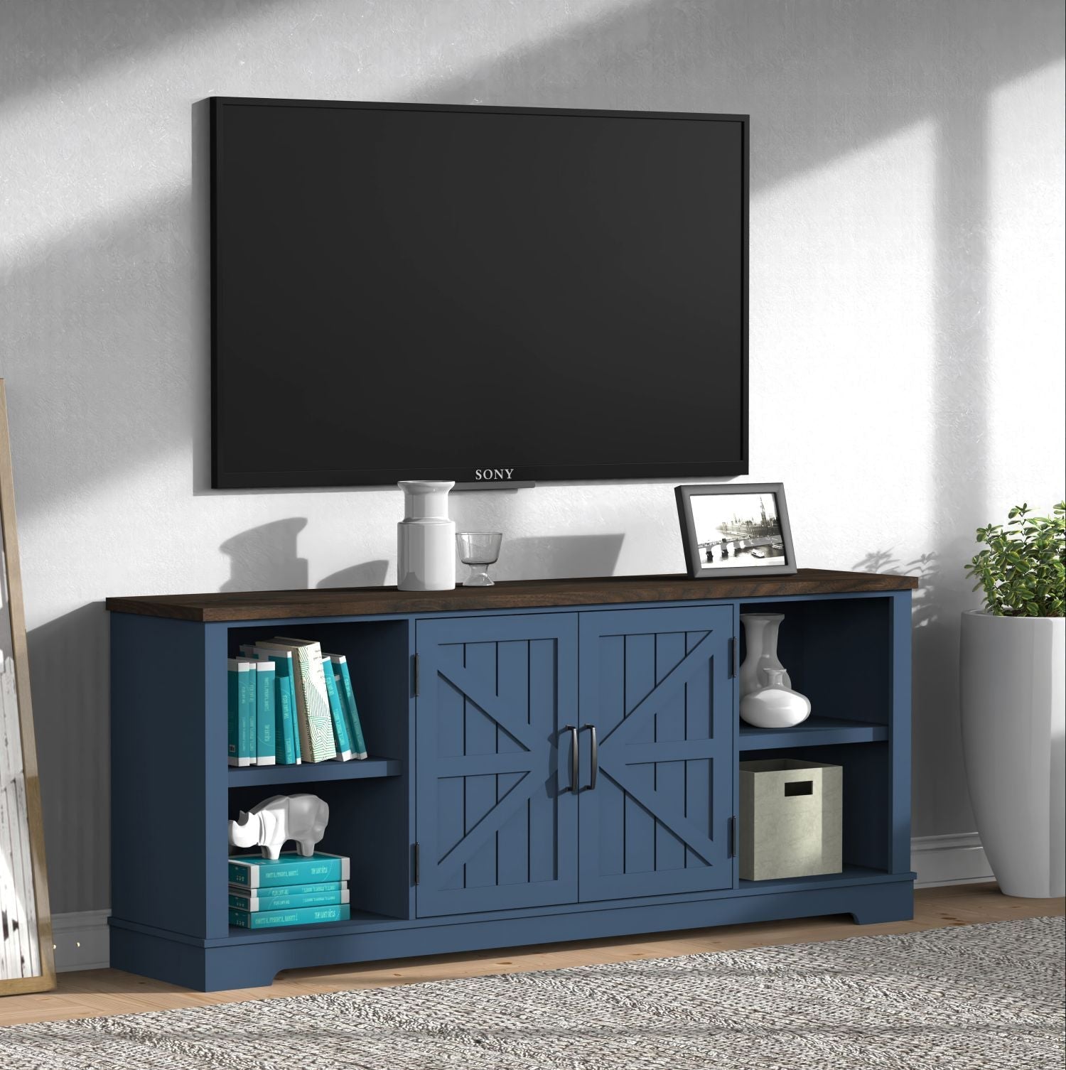 80" TV Mid-Century TV Stand, Blue (view 4)