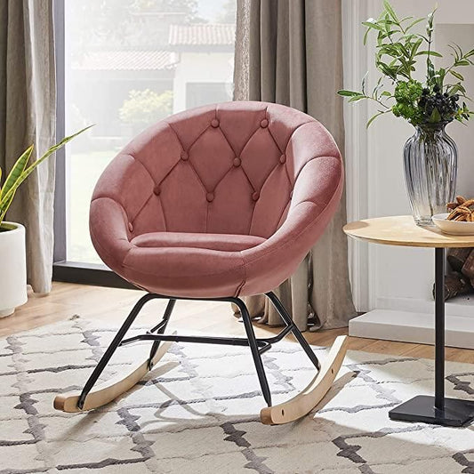 Velvet Mid-Century Rocking Chair, Orange, Tufted