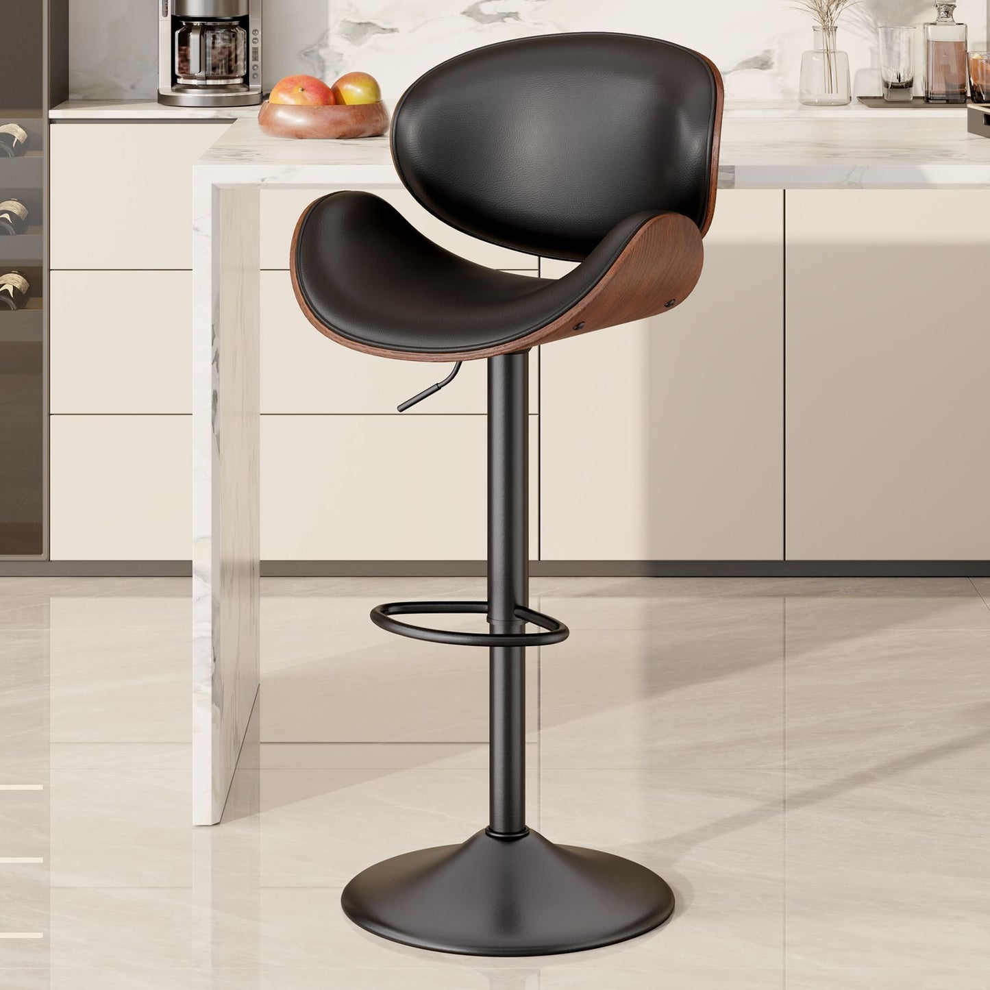 PU Leather Swivel Bar Stools, Set of 1, Black (view 47)