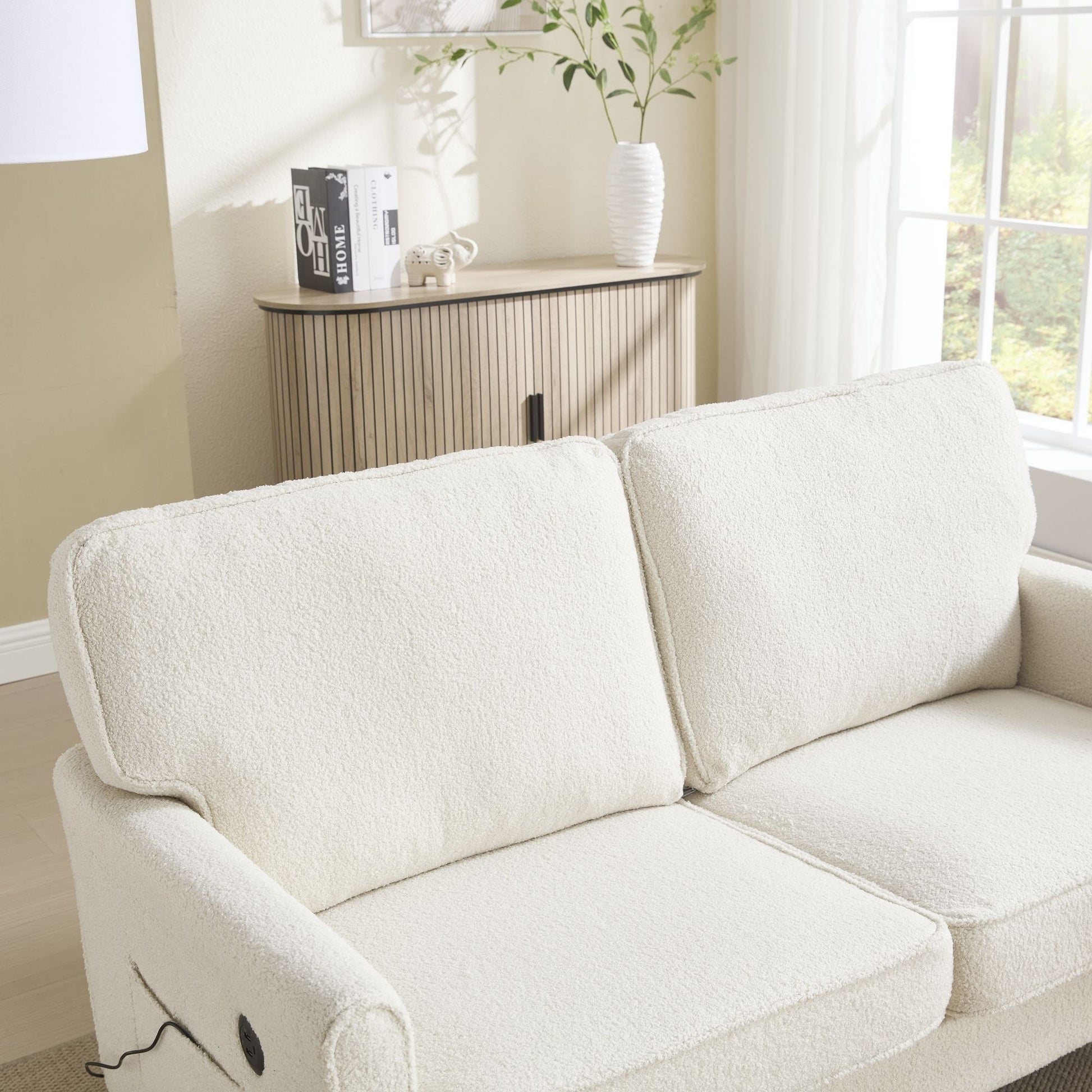 Solid Wood 3-Seat Mid-Century Sofa, White (view 10)
