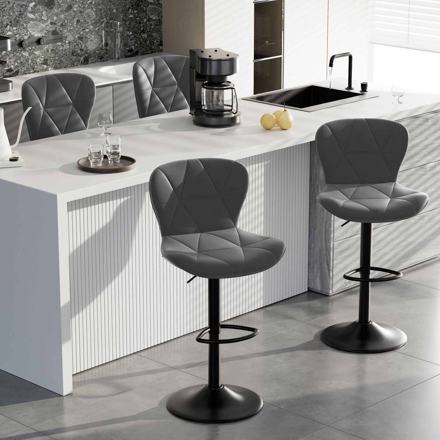 Faux Leather Swivel Bar Stools, Set of 2, Adjustable Height (view 93)