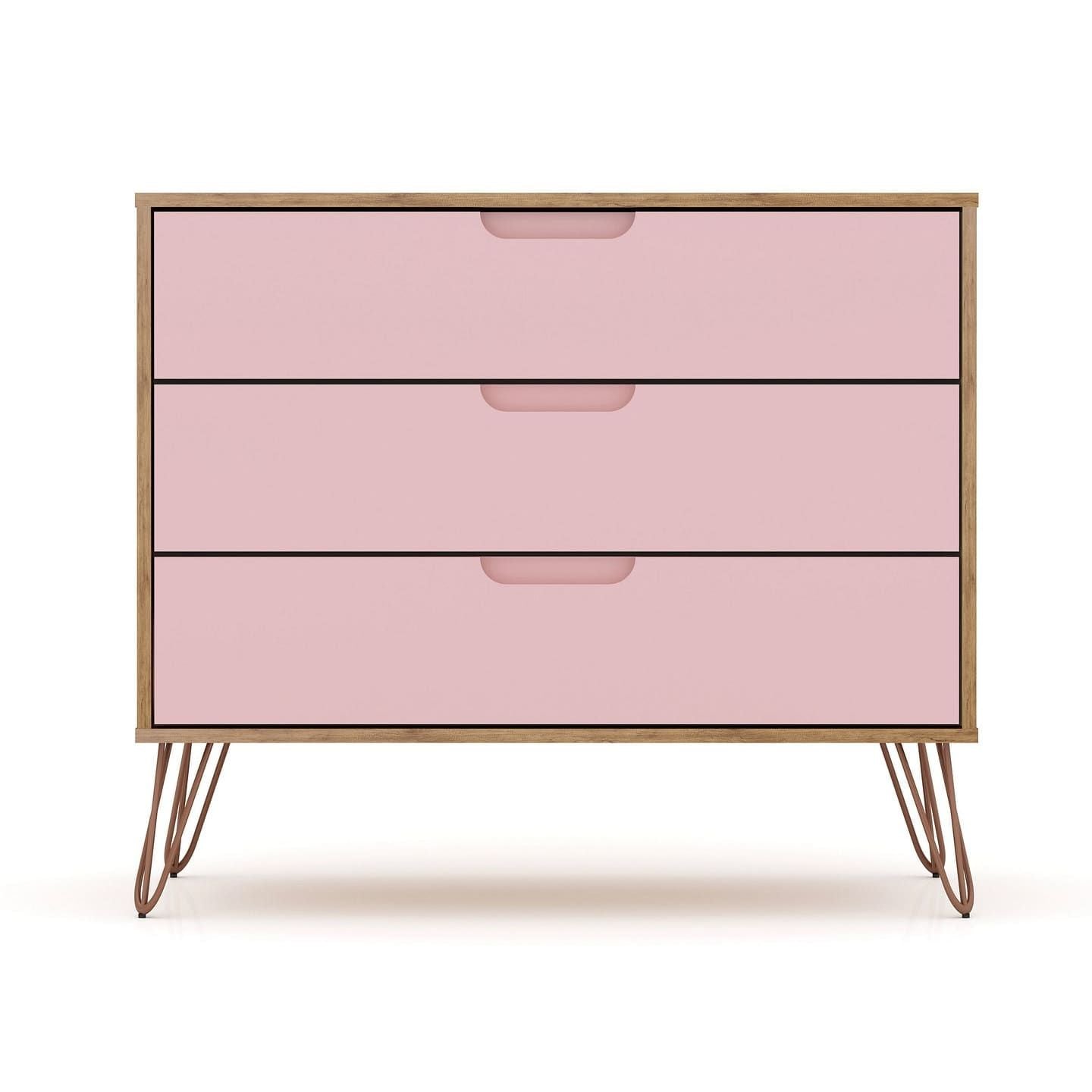 3-Drawer Mid-Century Dresser, Pink, 60" Wide (view 2)