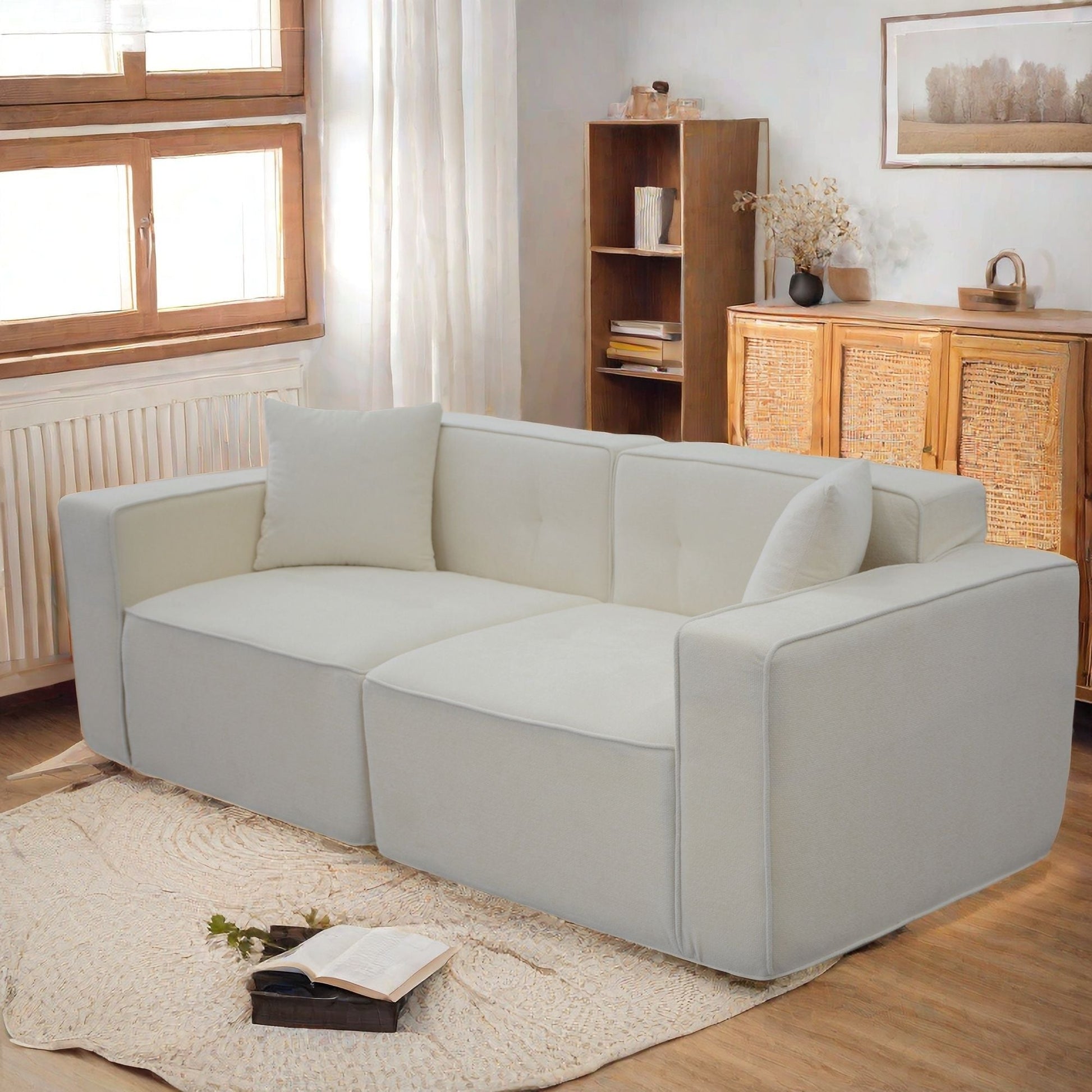 Velvet 3-Seat Mid-Century Sofa, White, 84" Wide (view 5)