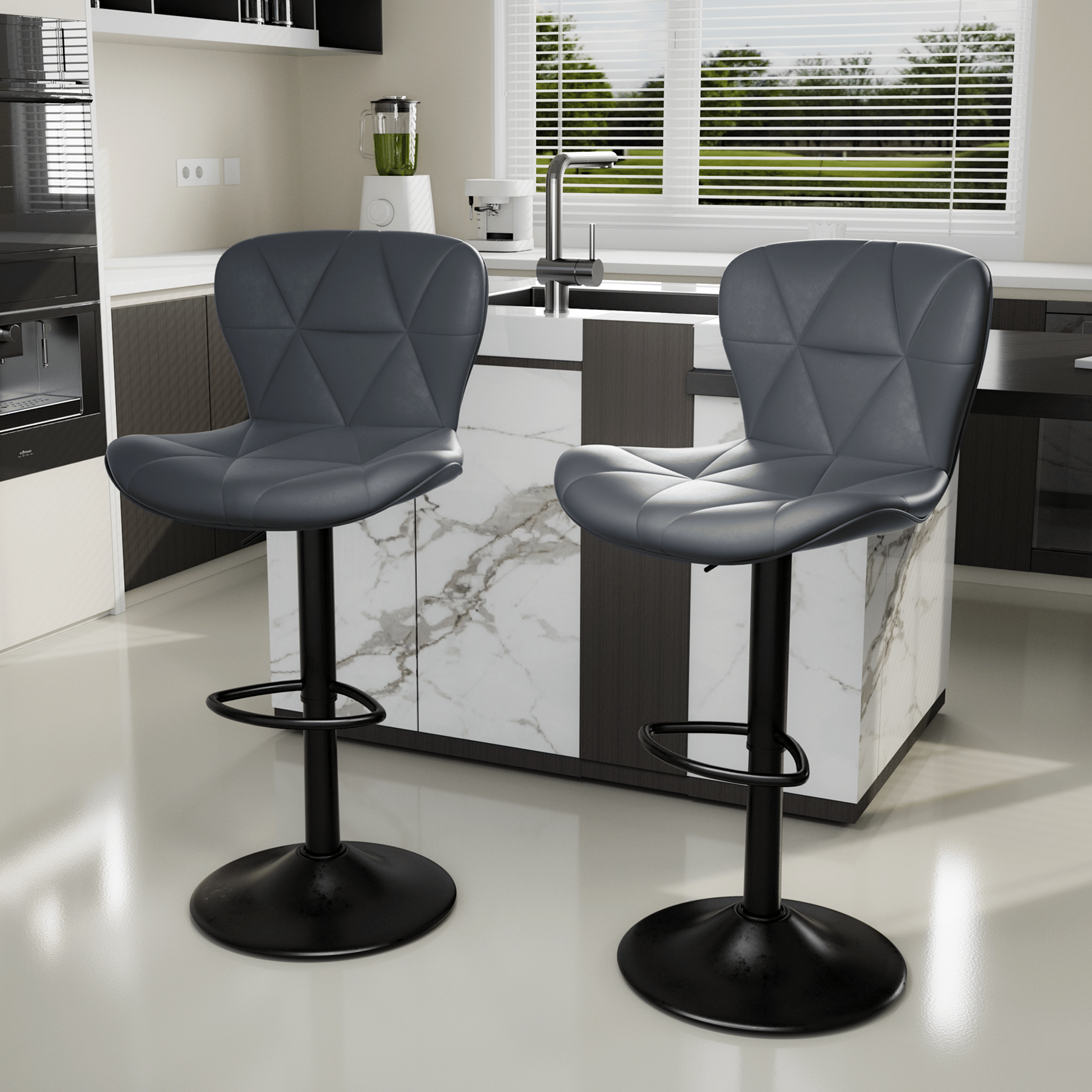 Faux Leather Swivel Bar Stools, Set of 2, Adjustable Height (view 44)