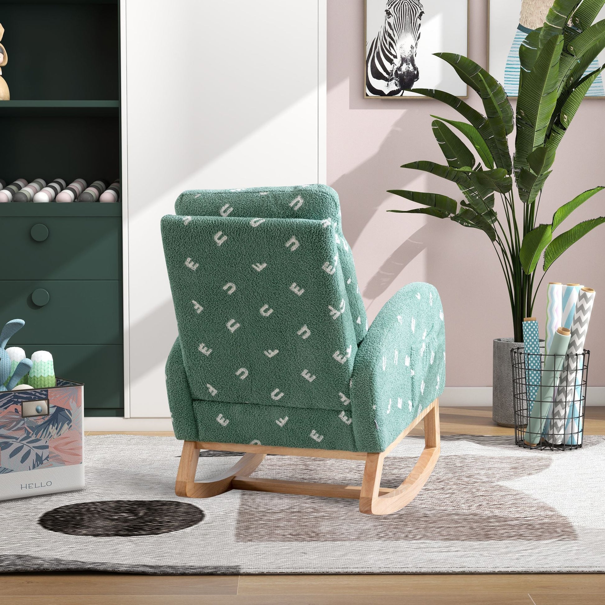 Boucle Mid-Century Rocking Chair, Green (view 8)