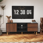 TV Stand up to 70+ inch, Mid Century Modern Television Stands with 2 Drawers, Entertainment Center with Storage Cabinet, Wood Media Console for Living Room, Brown