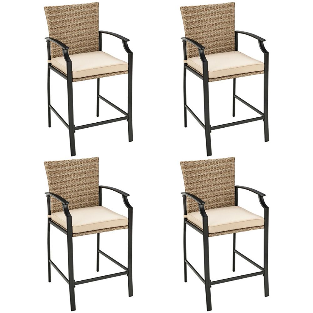 Patio Rattan Bar Stools Set of 4 with Soft Cushions (view 2)