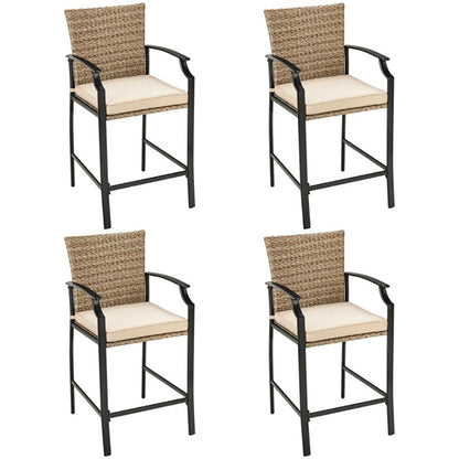 Patio Rattan Bar Stools Set of 4 with Soft Cushions (view 2)
