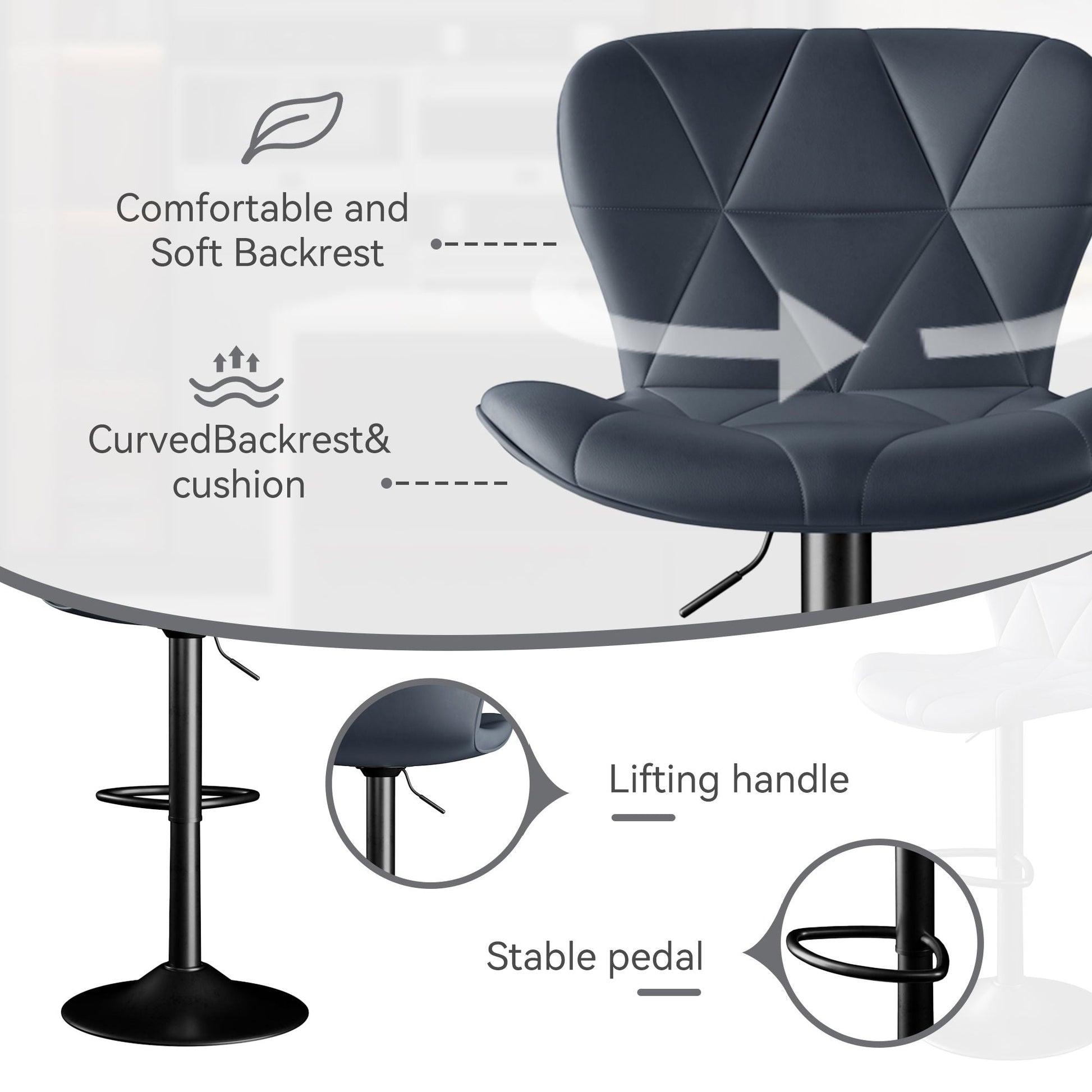 Faux Leather Swivel Bar Stools, Set of 2, Black (view 78)