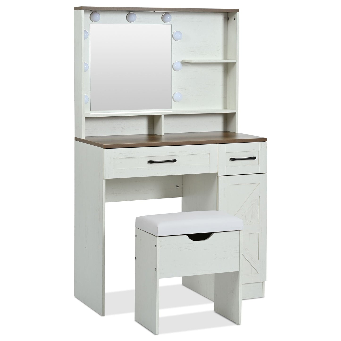 Mid-Century Vanity, Brown+White, 2 Drawers (view 13)