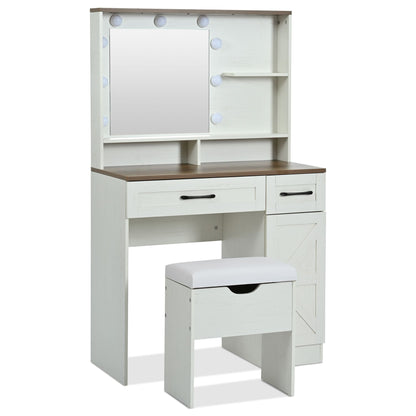 Mid-Century Vanity, Brown+White, 2 Drawers (view 13)