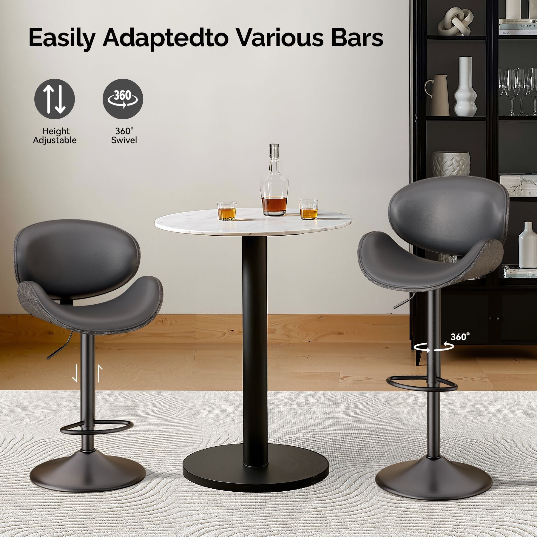 PU Leather Swivel Bar Stools, Set of 1, 18" Wide (view 69)
