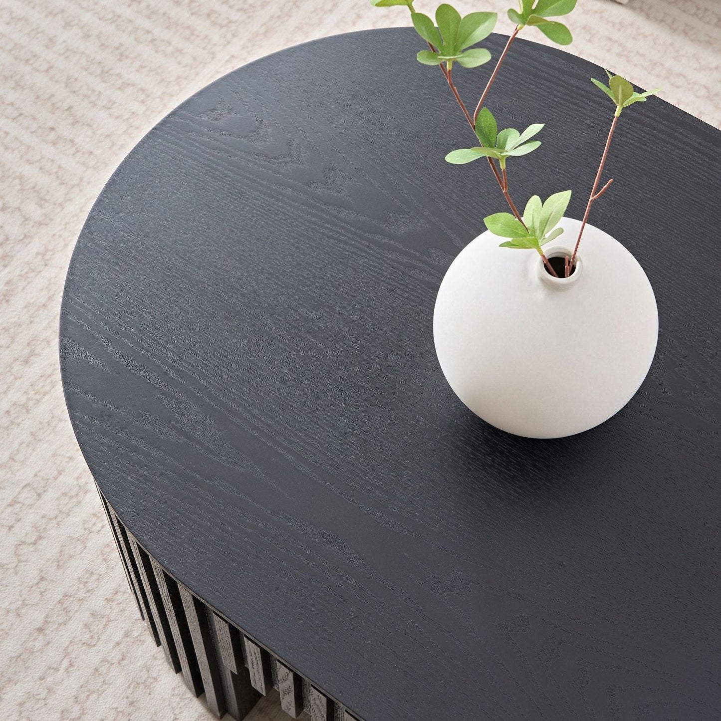 Wood Mid-Century Coffee Table, White, Oval (view 10)