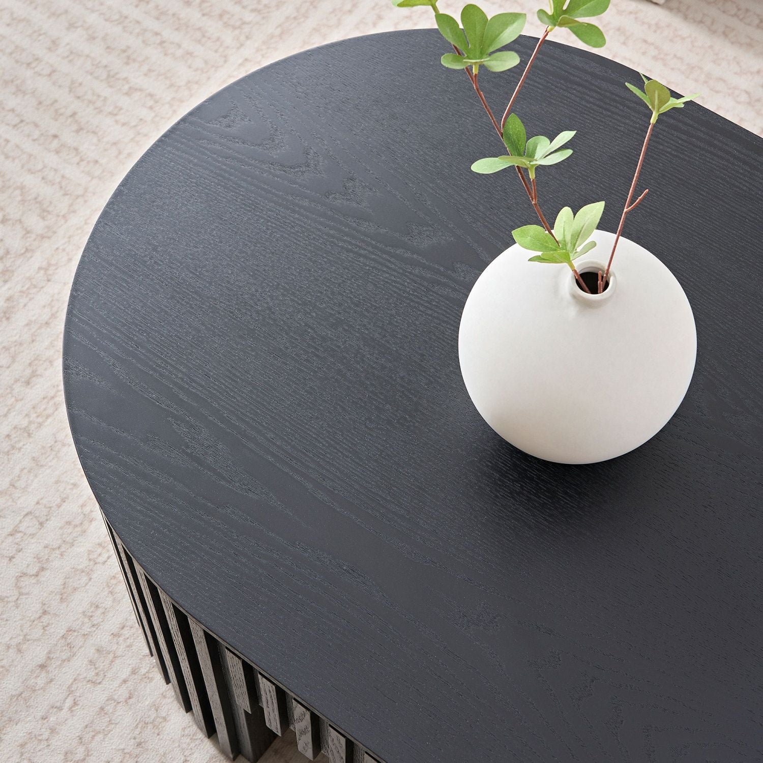 Wood Mid-Century Coffee Table, White, Oval (view 10)
