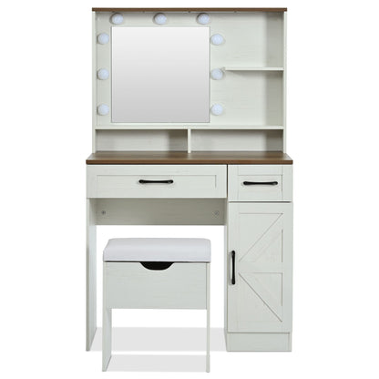 Mid-Century Vanity, Brown+White, 2 Drawers (view 9)